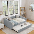 Full Size Daybed With Trundle Upholstered Sofa Bed, With Vertical Stripes, Linen Fabric, Grey 82.5