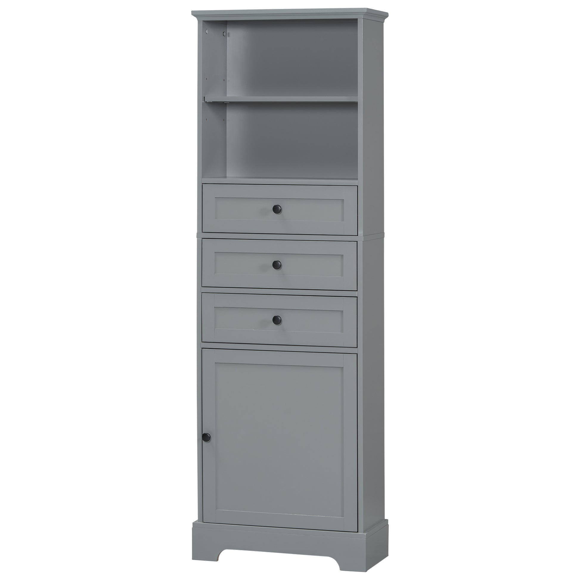 Gray Tall Storage Cabinet With 3 Drawers And Adjustable Shelves For Bathroom, Study, Office And Interior, Mdf Board With Painted Finish Gray Mdf