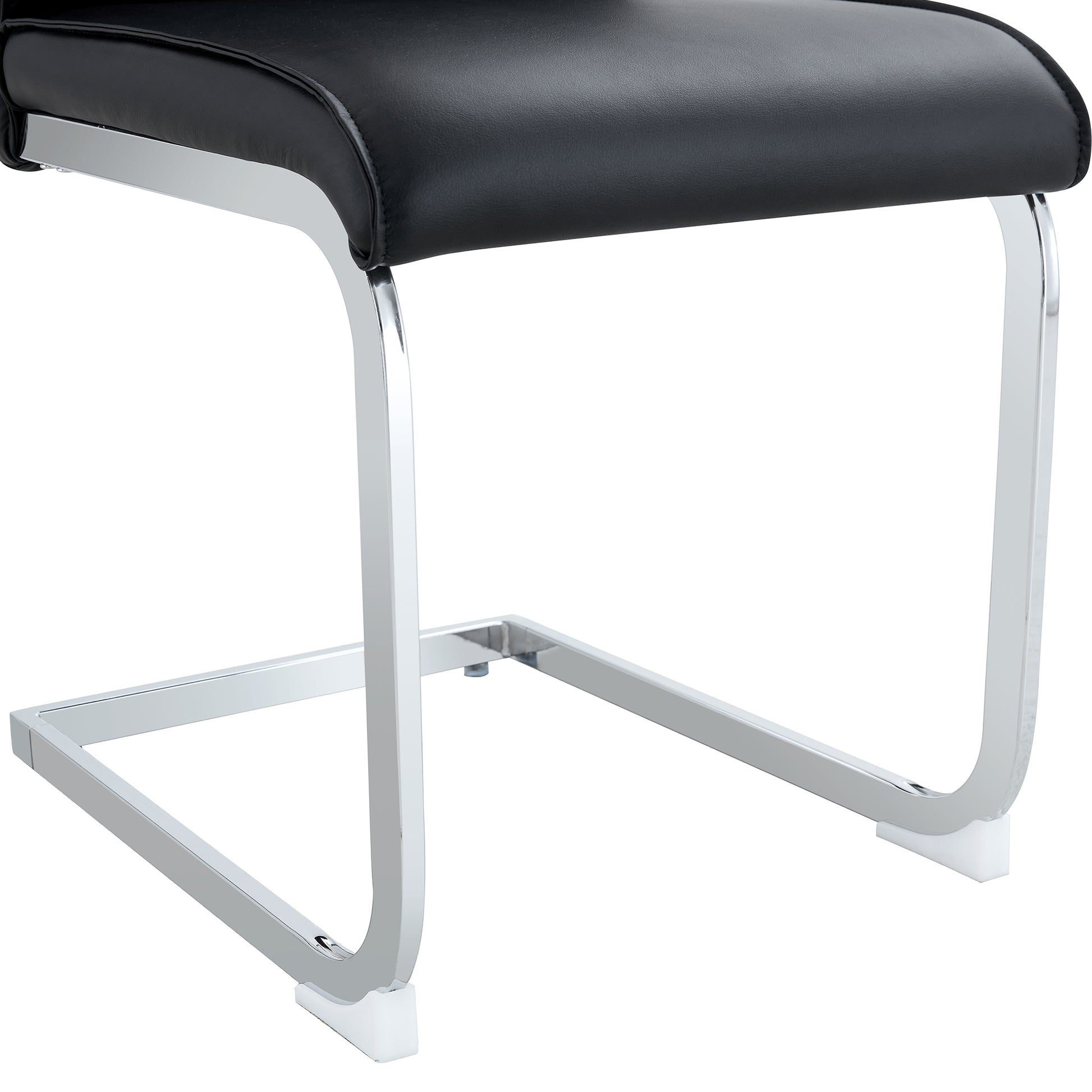 Luxury Simple Arch Chair Set Of 2 Black Pu Material High Resilience Dining Chair With Arched Metal Silver Leg. Black Silver Set Of 2 Metal,Pu