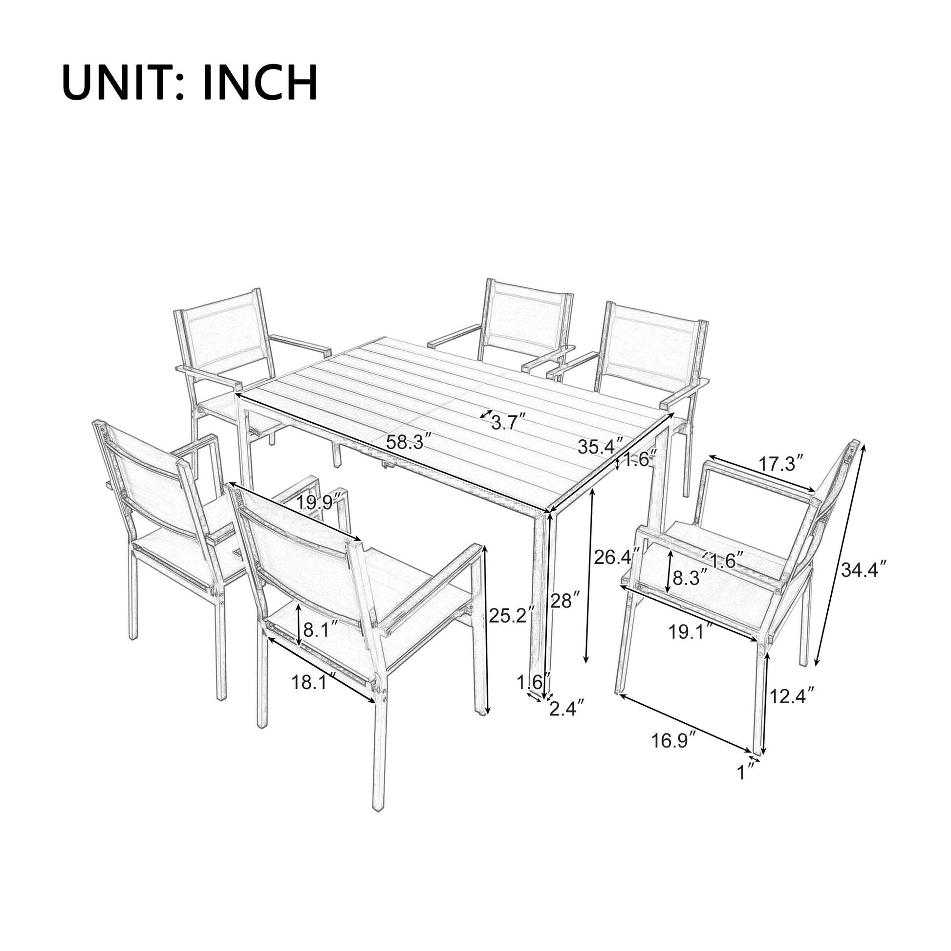 High Quality Steel Outdoor Table And Chair Set, Suitable For Patio, Balcony, Backyard. Black Seats 6 Steel