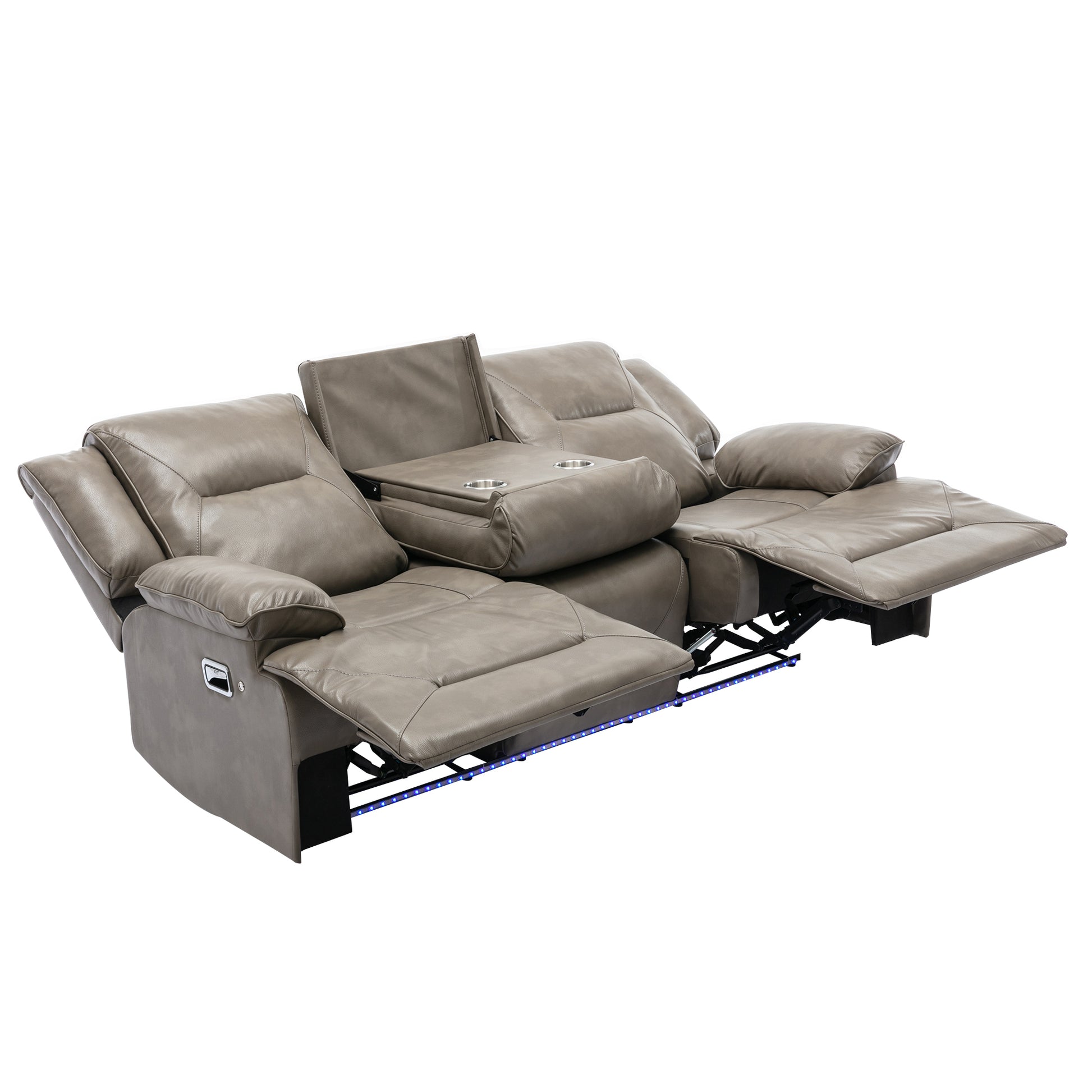 Home Theater Recliner Set Manual Recliner Chair With A Led Light Strip Two Built In Cup Holders For Living Room,Bedroom, Grey Grey Foam Pu