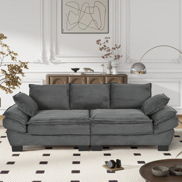 85.4" Modern Curved Sofa, Back Upholstered Couch With 2 Decorative Throw Pillows, Corduroy Fabric Couch For Living Room, Bedroomapartment Gray Corduroy 2 Seat