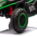 24V Two Seater Kids Ride On Utv W Parents Control,400W Super Power,Four Wheel Suspension,Led Light With Rear Searchlight,Bluetooth,Mp3,Music,Rear Storage Space,Speeds 3.73 4.97Mph For Kids Aged 3 . Green 50 99 Lbs Polypropylene