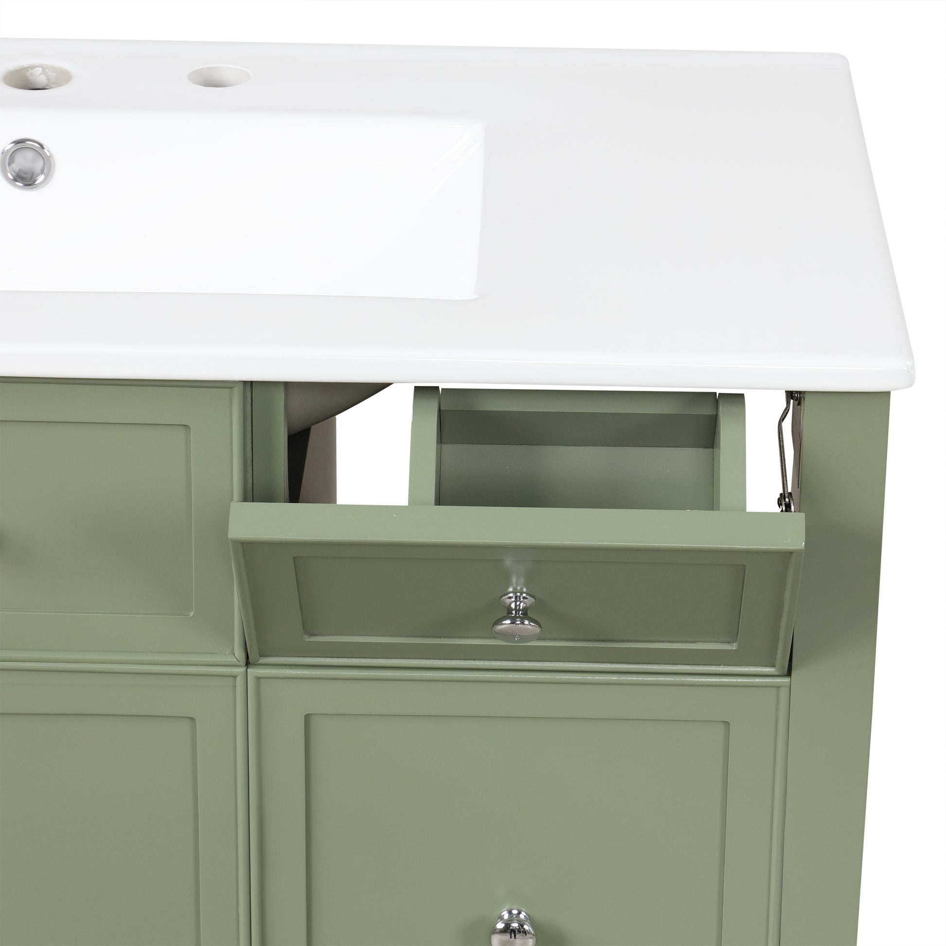 36" Bathroom Vanity With Sink, One Cabinet With Three Drawers And One Flip Drawer, Solid Wood And Mdf Board, Green Green Solid Wood Mdf