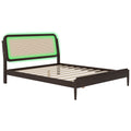 Queen Size Wood Storage Platform Bed With Led Light, Rattan Headboard, Espresso Box Spring Not Required Queen Antique Espresso Wood Bedroom Bed Frame Wood Rattan