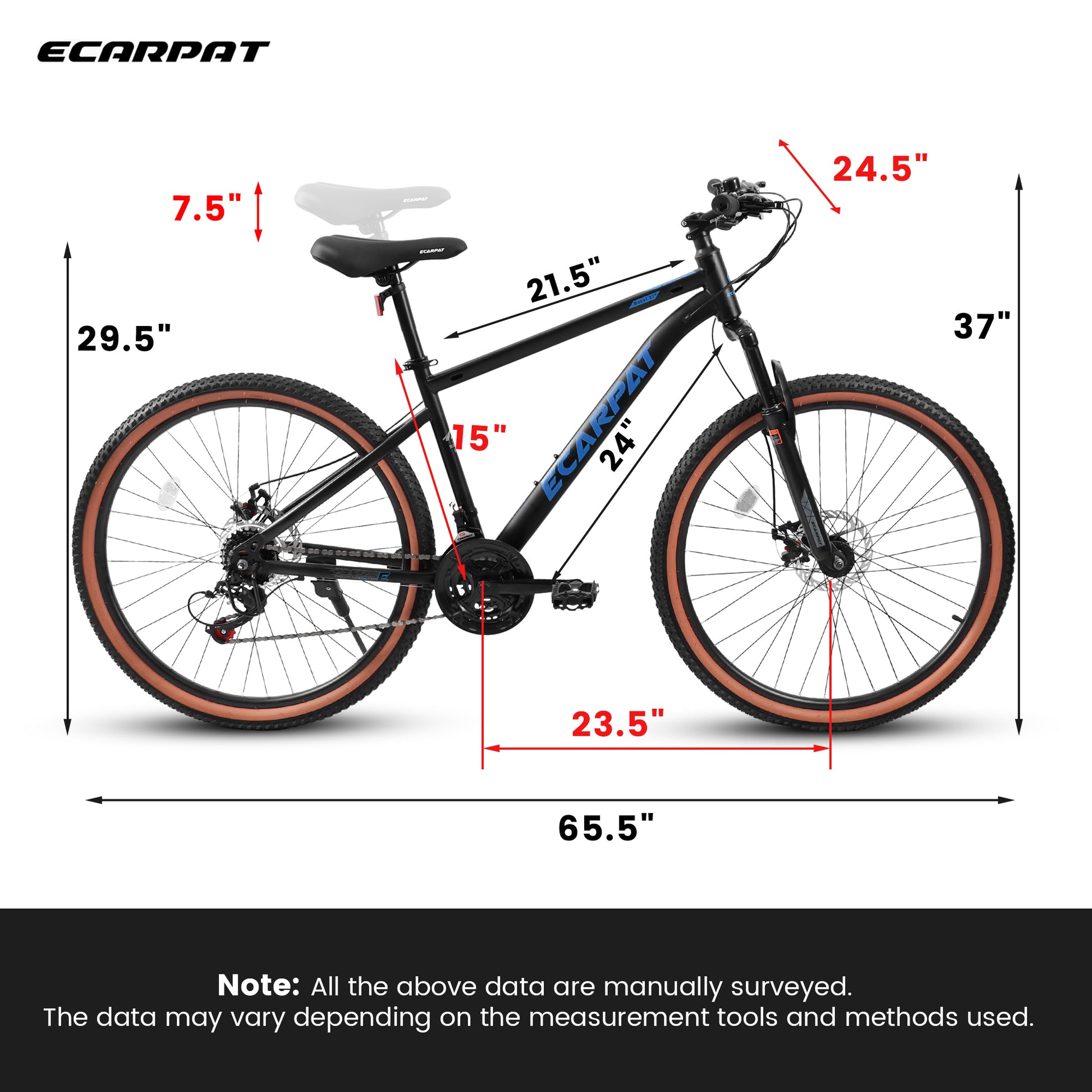 A24301 Ecarpat Mountain Bike 24 Inch Wheels, 21 Speed Mens Womens Trail Commuter City Mountain Bike,High Carbon Steel Frame Disc Brakes Thumb Shifter Front Fork Bicycles Cycling Black Blue Without Durable Garden & Outdoor Classic Multifunctional