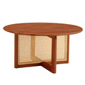 A Natural And Elegant Deep Red Wooden Coffee Table With Artificial Rattan Decorations, Perfect For A Fashionable Living Room And Comfortable Tea Drinking Time Red Wood