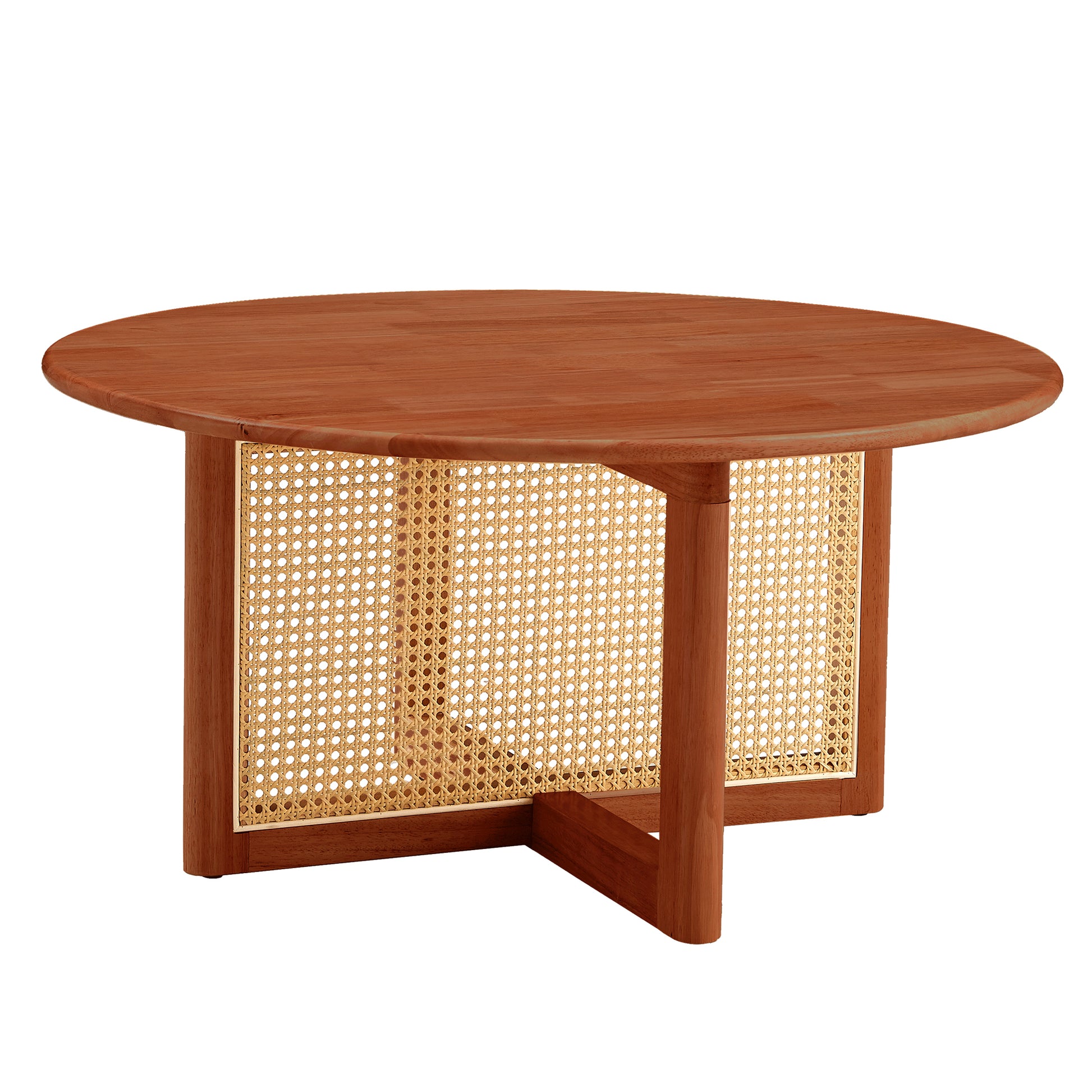 A Natural And Elegant Deep Red Wooden Coffee Table With Artificial Rattan Decorations, Perfect For A Fashionable Living Room And Comfortable Tea Drinking Time Red Wood