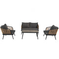 4 Pieces Patio Furniture Set, Pe Rattan Wicker 4 Pcs Outdoor Sofa Set W Washable Cushion And Tempered Glass Tabletop, Conversation Furniture For Garden Poolside Balcony Black Natural Steel