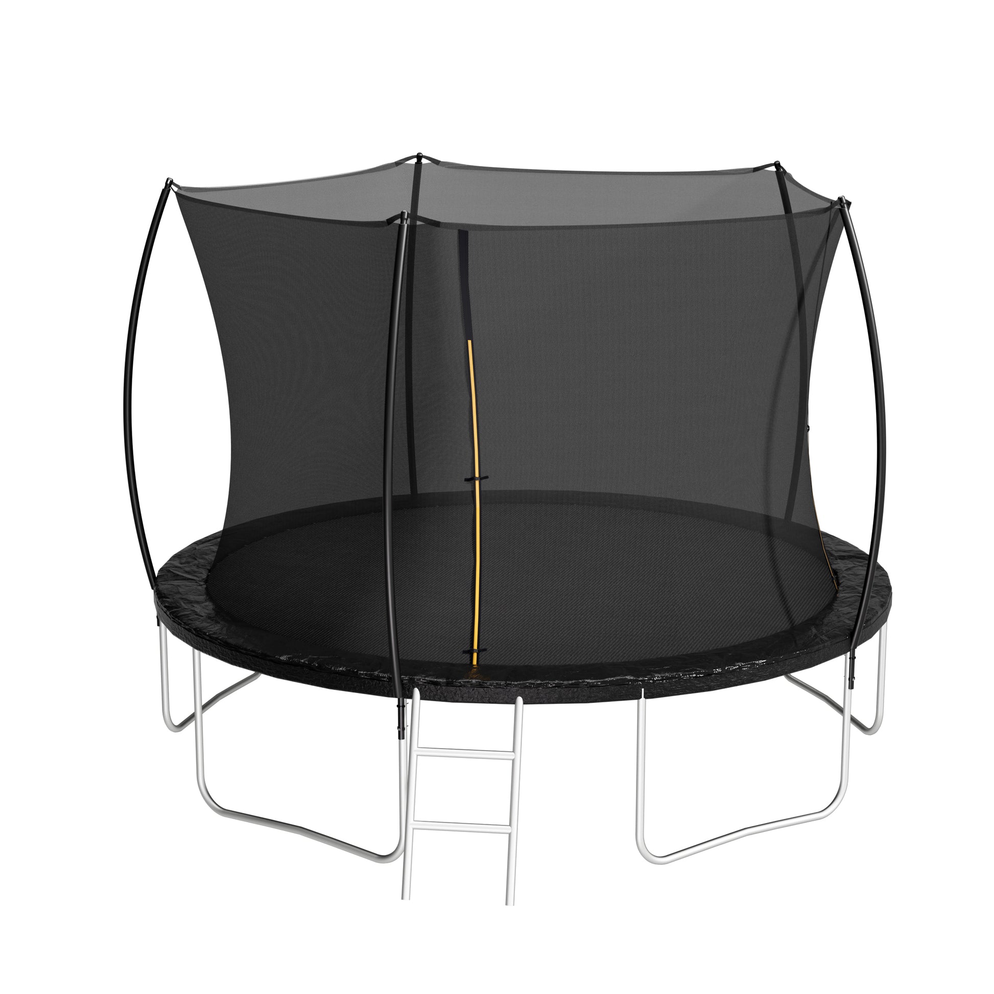 12Ft Trampoline Double Side Color Pad Trampoline For Kids And Adults With Enclosure Net And Ladder,Curved Fence Pole Black Steel Steel