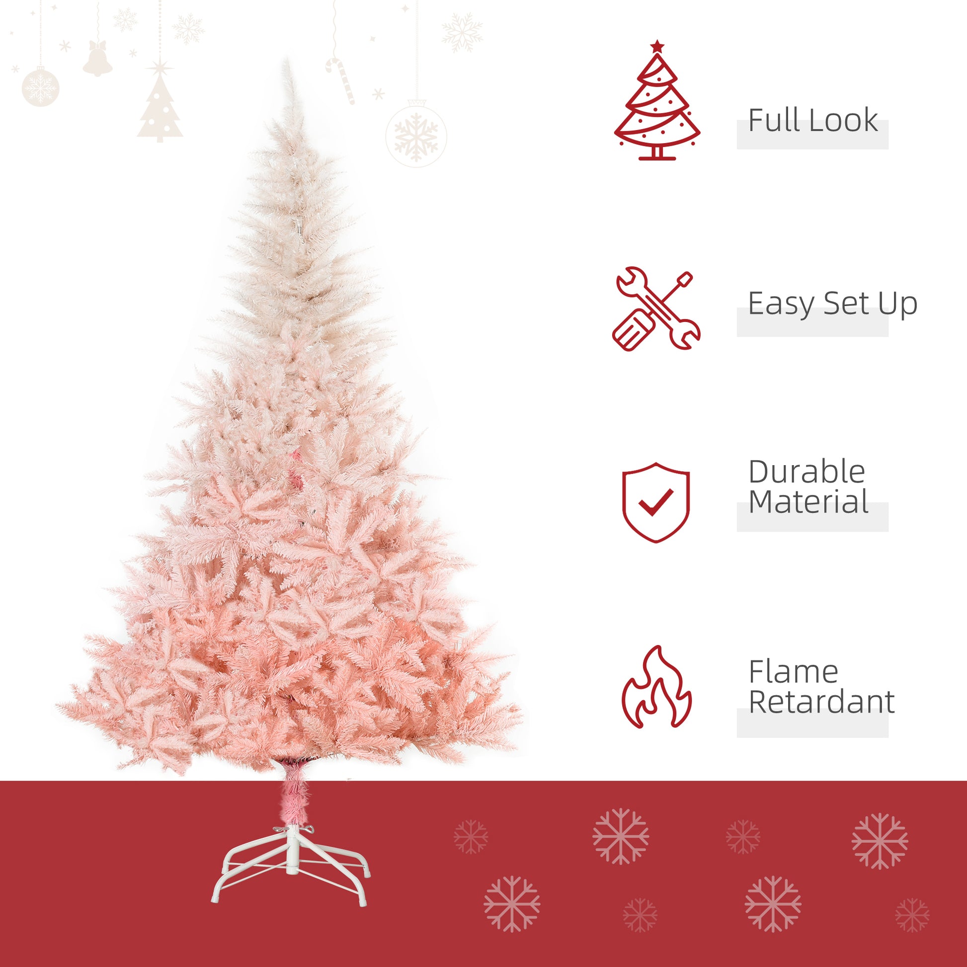 Homcom 6Ft Unlit Spruce Artificial Christmas Tree With Realistic Branches And 800 Tips, Pink Pink Plastic