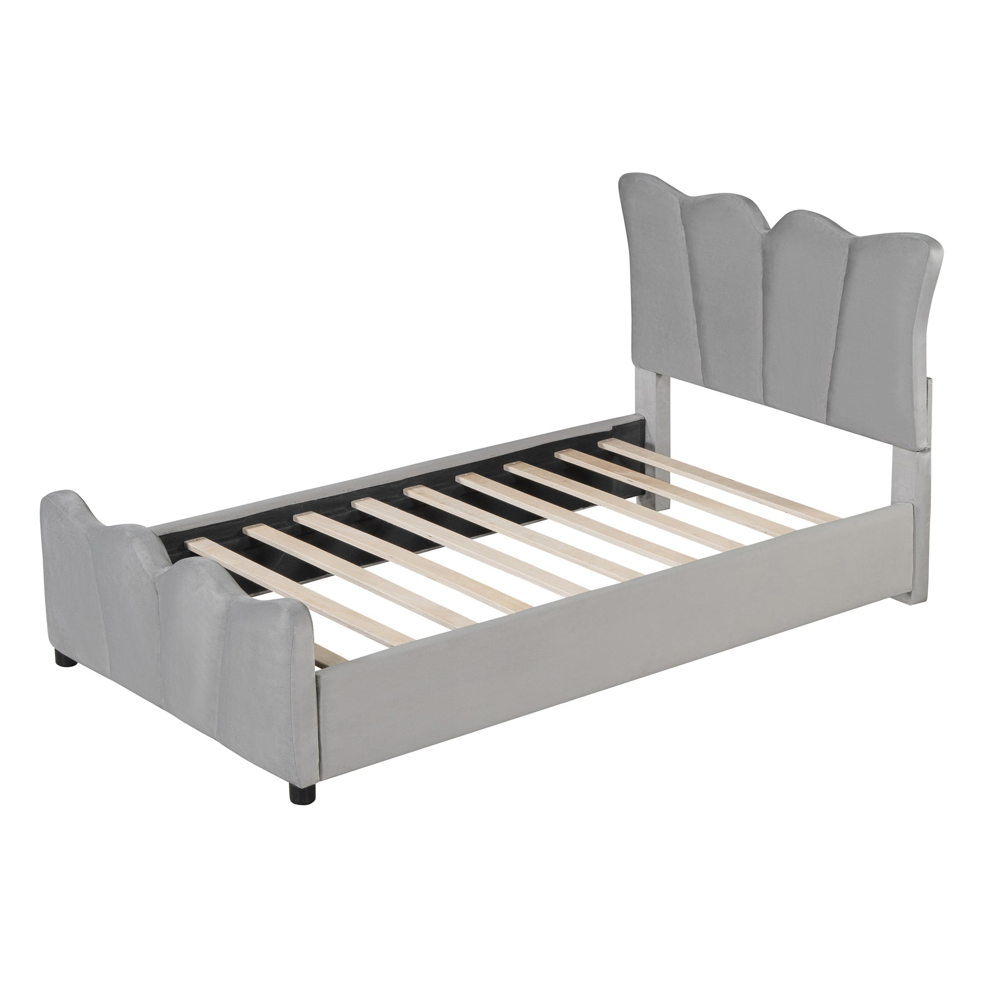 Twin Size Upholstered Platform Bed Velvet Upholstered Bed, Gray Twin Gray Velvet