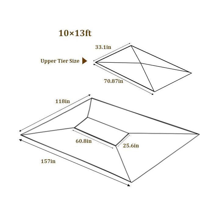 13X10 Ft Patio Double Roof Gazebo Replacement Canopy Top Fabric,Brown Brown Polyester