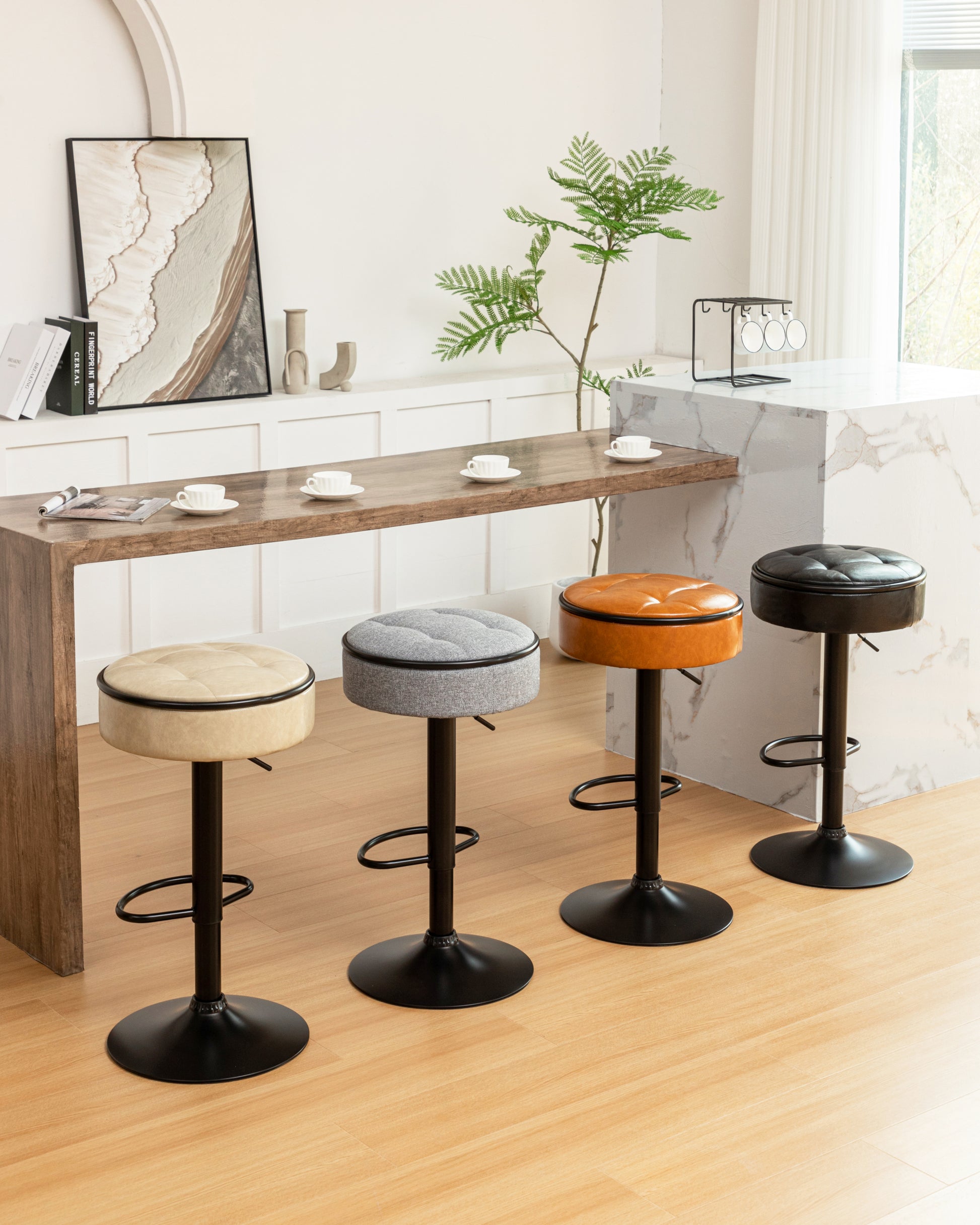 Round Storage Bar Stool Set Of 2, Black Faux Leather Height Adjustable Barstool, 360 Counter Height Swivel Stool, Armless Bar Chair With Metal Frame For Kitchen Counter Dining Living Room Black Set Of 2 Foam Pu Leather