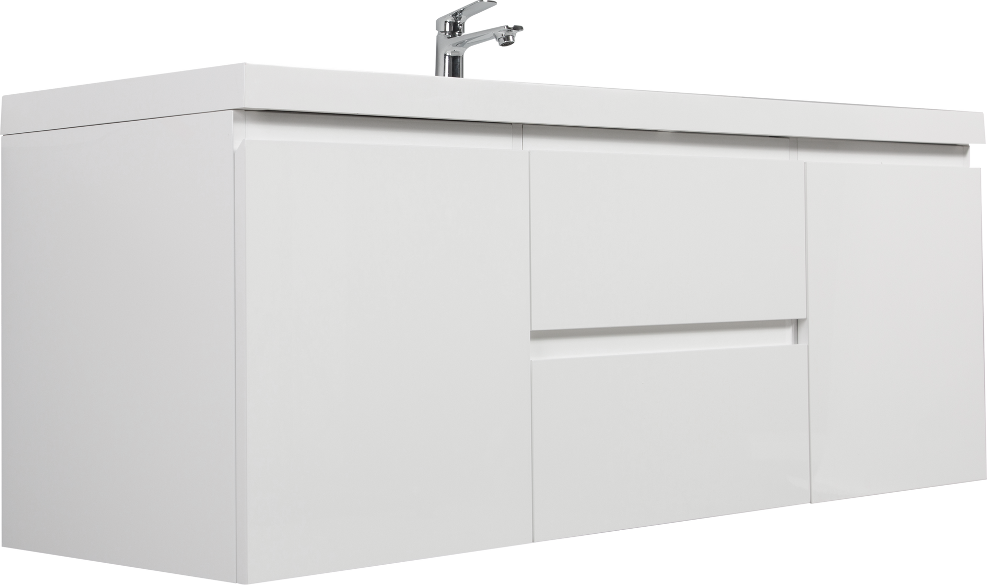 60" Floating Bathroom Vanity With Sink, Modern Wall Mounted Bathroom Storage Vanity Cabinet With Resin Top Basin And Soft Close Drawers, Glossy White 24V11 60Sgw 2 White 2 Bathroom Wall Mounted Mdf