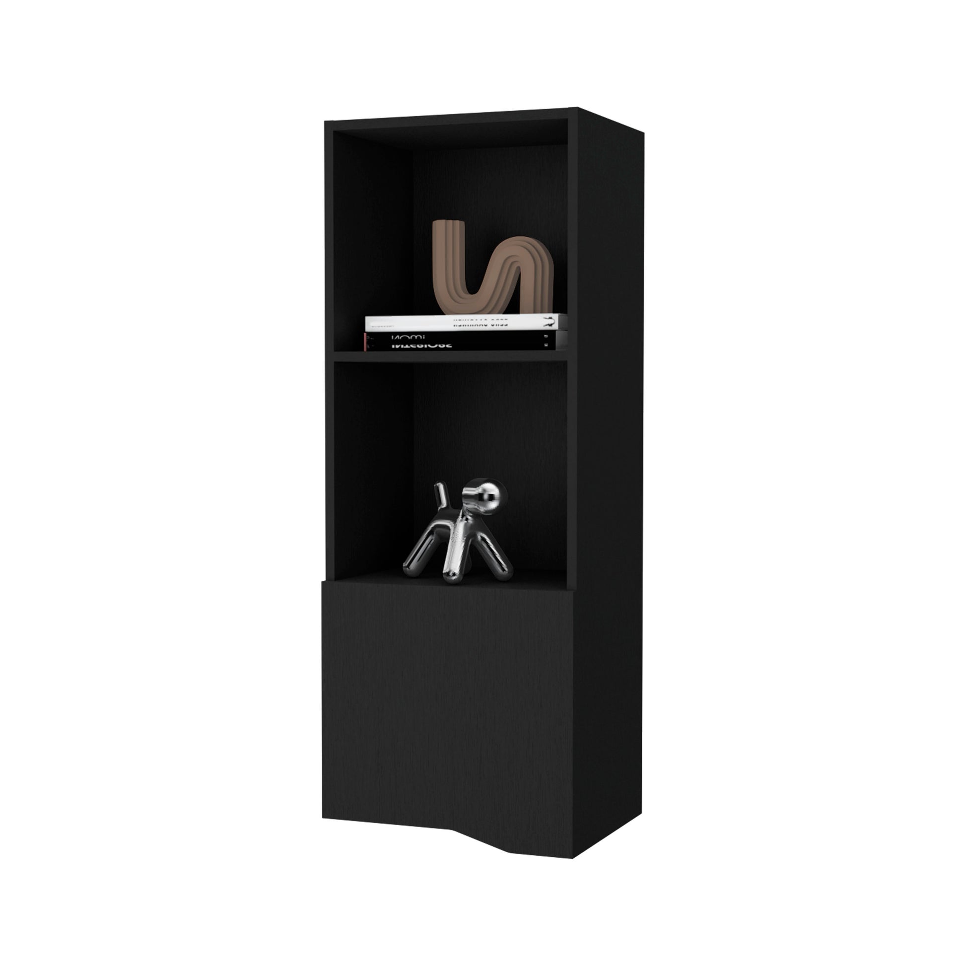 Pima Wall Cabinet In Melamine With One Door, Black 3 4 Shelves Black Primary Living Space Wall Mounted Modern Particle Board Melamine