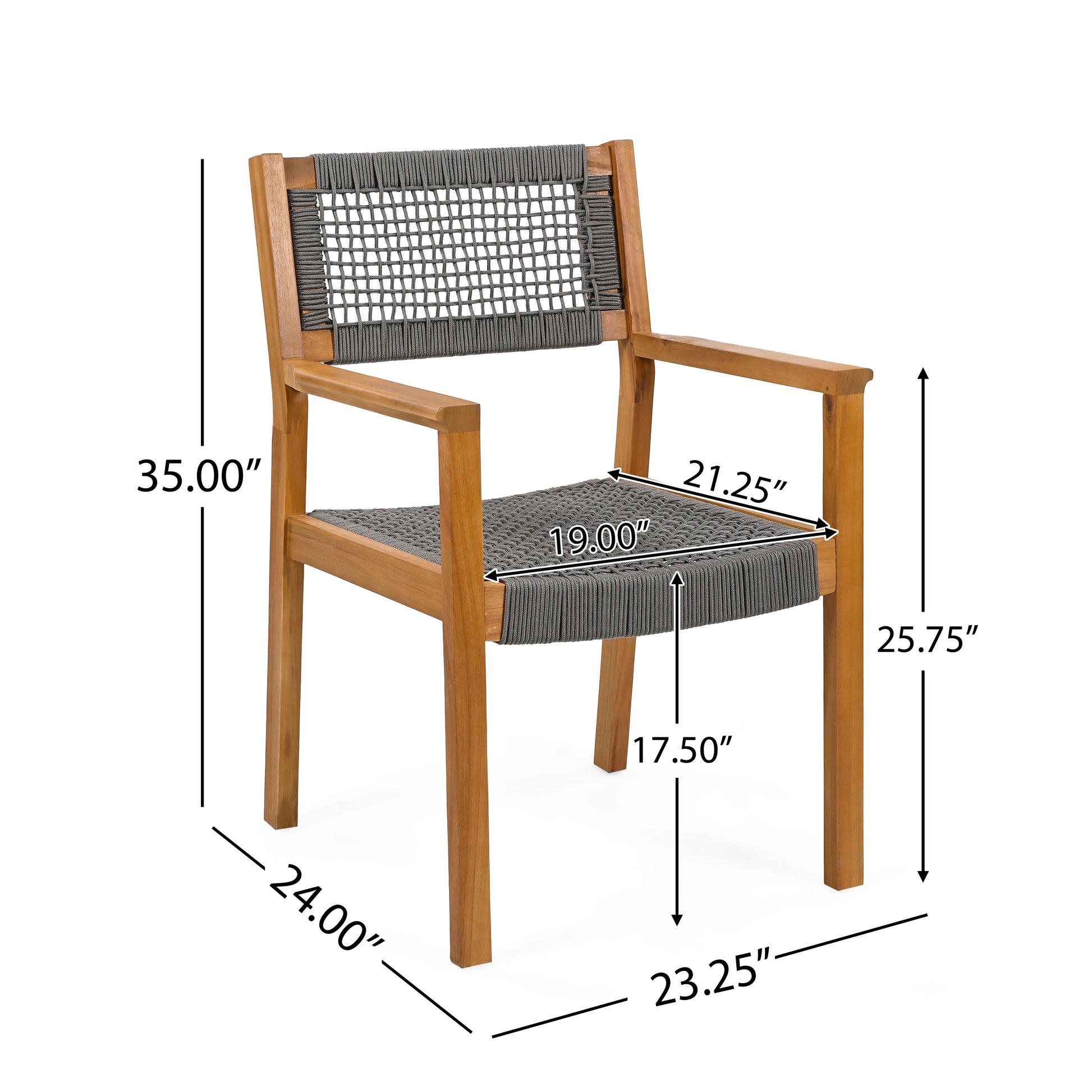Braided Dining Chair Dark Grey Dark Grey,Teak Acacia Wood,Rope