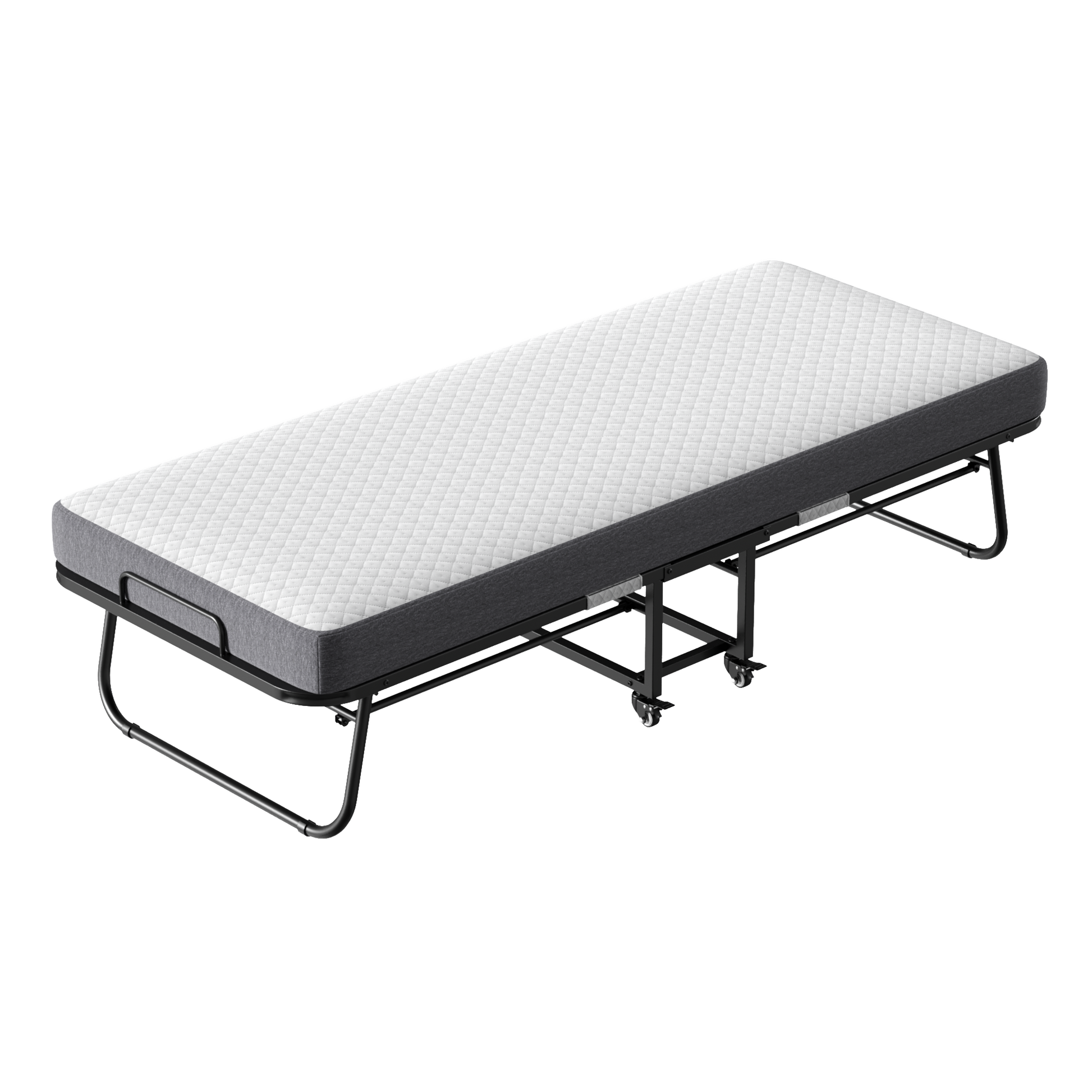 Folding Bed With Mattress 75" X 31" Rollaway Guest Bed Portable Foldable Bed For Adults With 5" Memory Foam Mattress Space Saving Sturdy All Metal Steel Pipe Frame Twin Black Iron Modern Polyester Iron