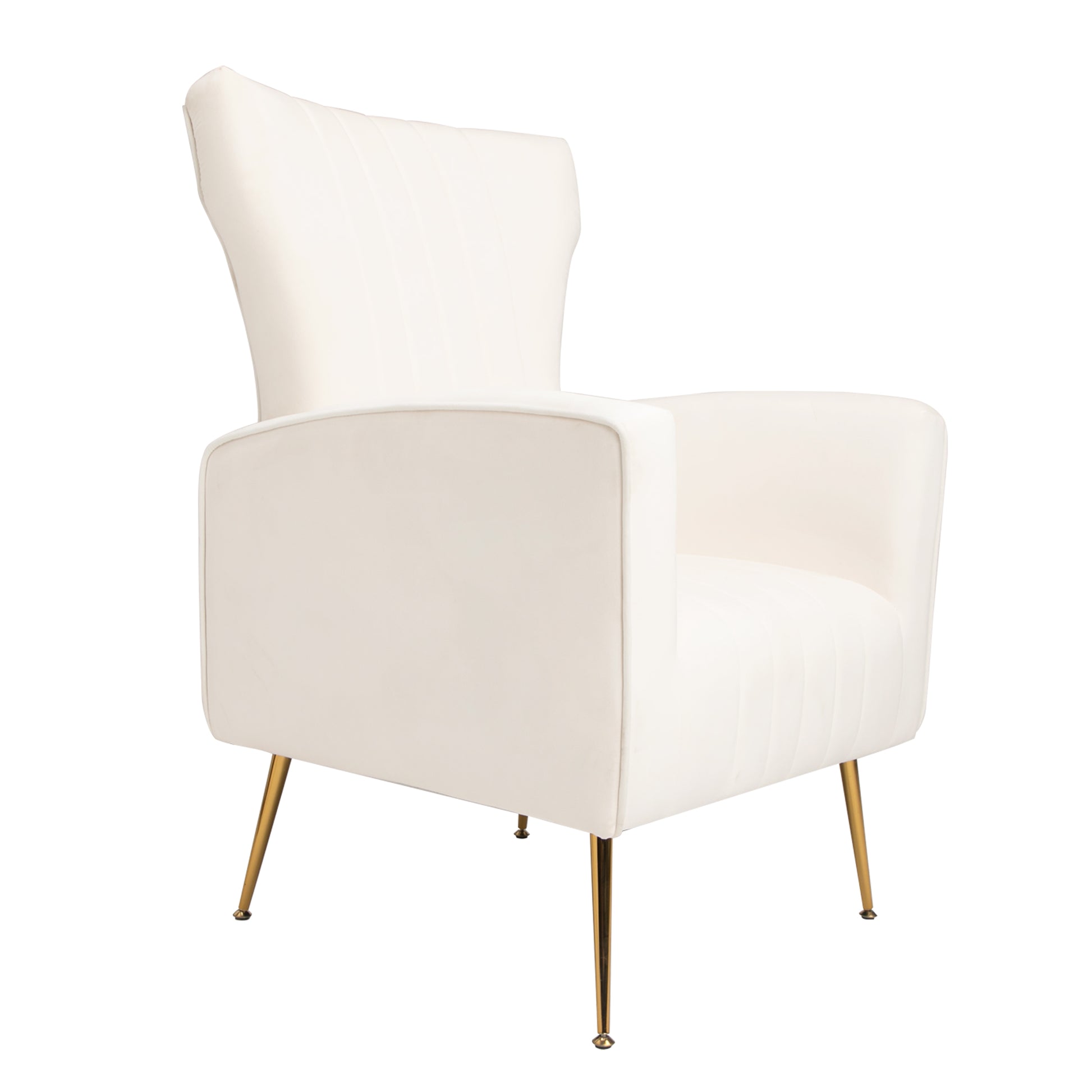 Velvet Accent Chair With Table, Wingback Arm Chair With Gold Legs, Upholstered Single Sofa For Living Room Bedroom, White White Velvet 1 Seat