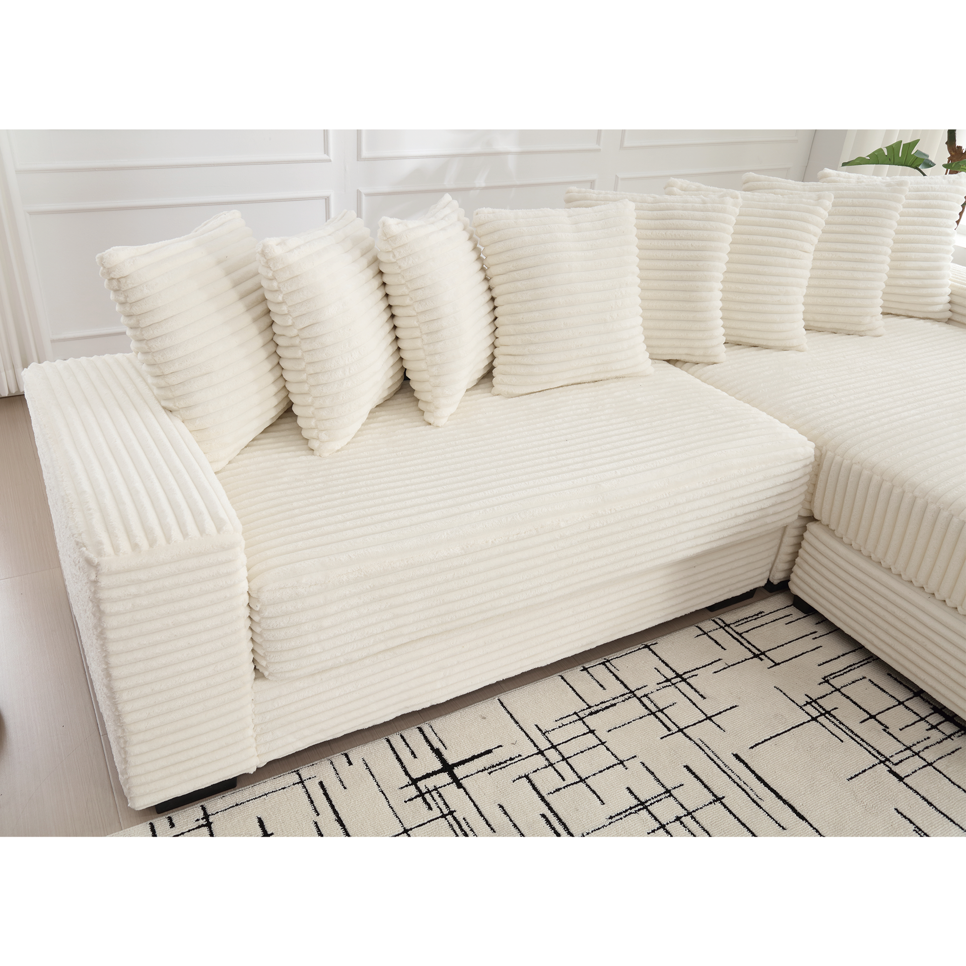 Arrived Oversized Two Piece Couches, L Shaped Sofa, Corduroy, Right Chaise Daybed,With Armrests,Eight Throw Pillows,Corner Sofa,Easy To Assemble, Beige Beige Polyester Wood Primary Living Space