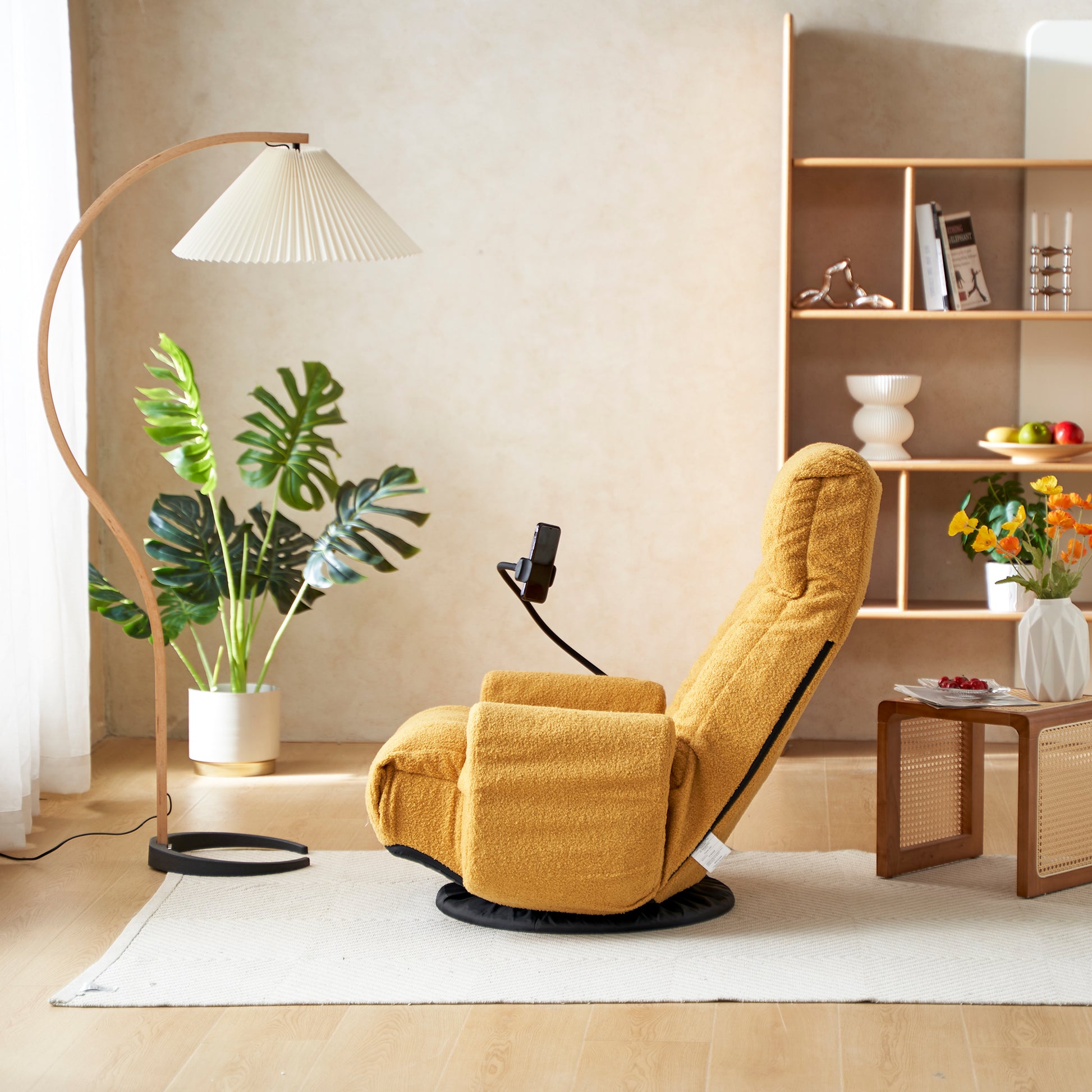 Adjustable Head And Waist, Game Chair, Lounge Chair In The Living Room, 360 Degree Rotatable Sofa Chair,Rotatable Seat Leisure Chair Deck Chair Yellow Metal Soft Cotton Metal