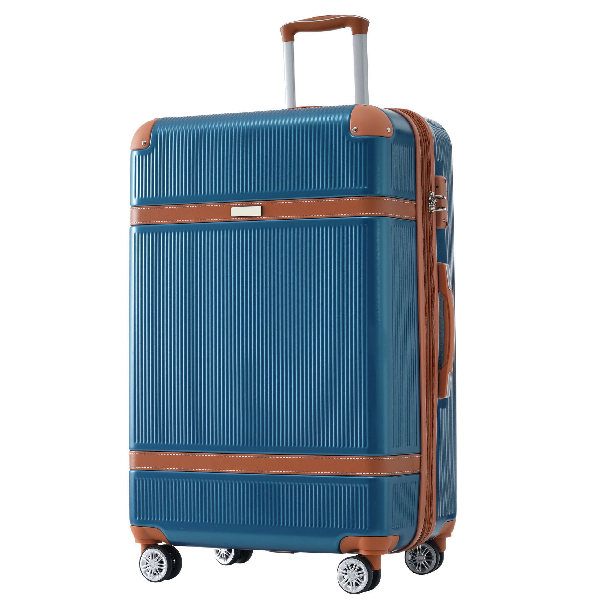 Hardshell Luggage Sets 3 Piece Double Spinner 8 Wheels Suitcase With Tsa Lock Lightweight 20''24''28'' Blue Abs