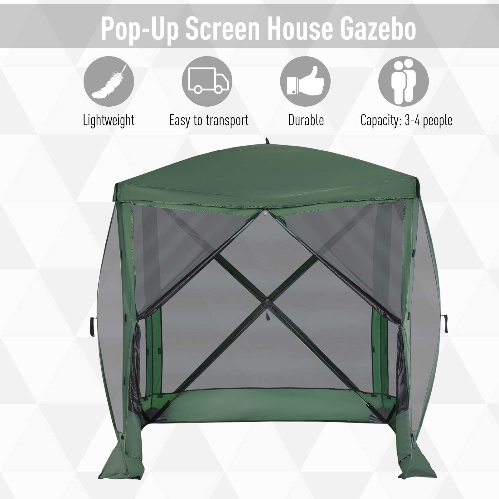 Outsunny Pop Up Camping Canopy Gazebo Screen Shelter Tent With Single Person Easy Set Up, Ventilating Mesh, Portable Carry Bag For Outdoor Camping Party Event, 7X7Ft, Green Green Polyester