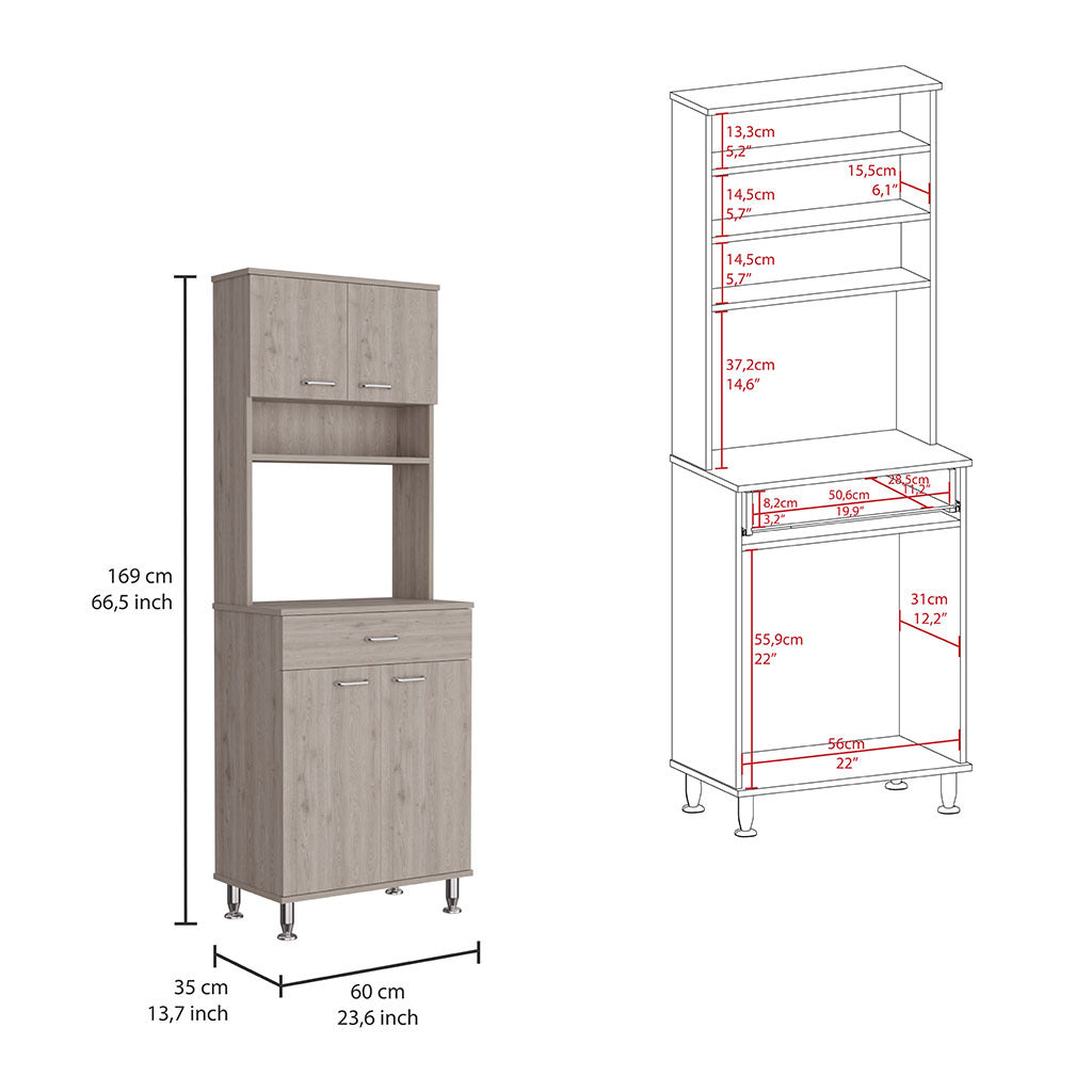 Della 60 Kitchen Pantry With Countertop, Closed & Open Storage Light Gray Gray Kitchen Open Storage Space Modern Particle Board Particle Board