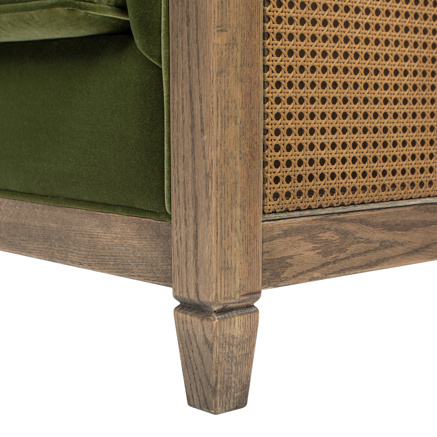 Georgia 81" Cane Rattan Tuxedo Sofa, Olive Green Performance Velvet Olive Green Foam Wood Fabric Rattan 2 Seat