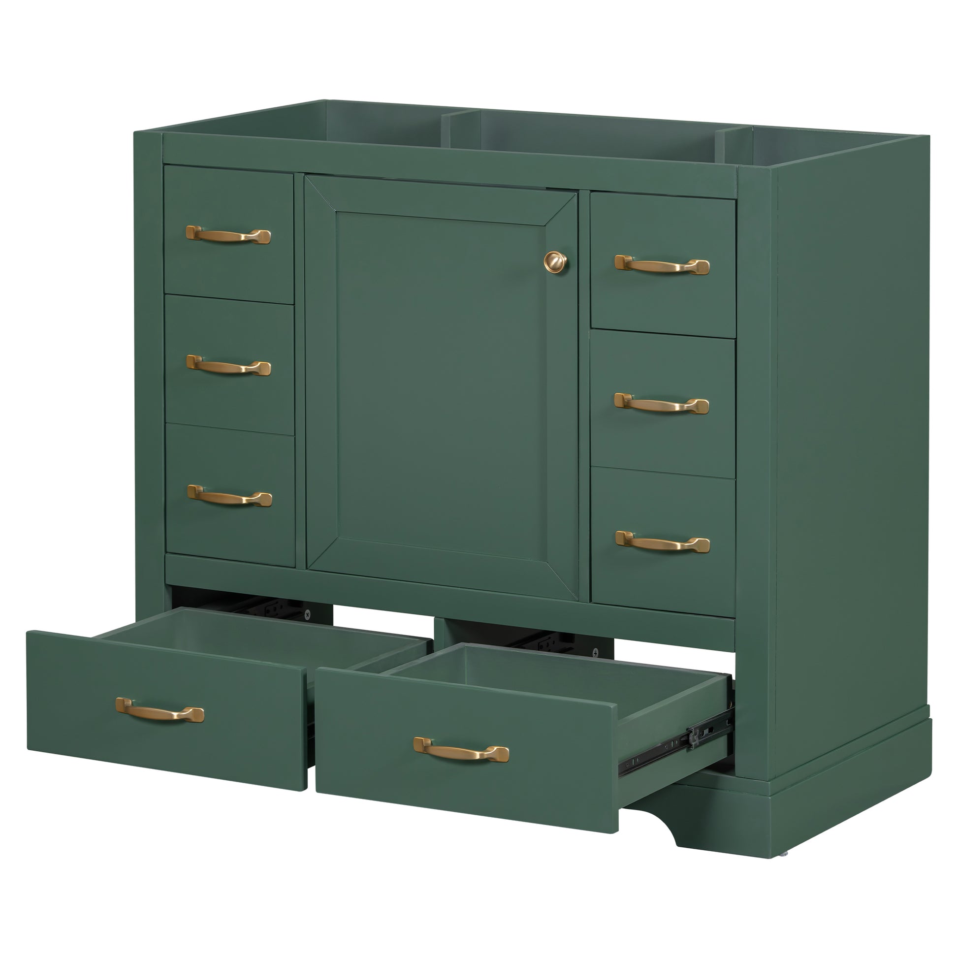 36" Bathroom Vanity Without Sink, Cabinet Base Only, Six Drawers, Multi Functional Drawer Divider, Adjustable Shelf, Green Green Solid Wood Mdf