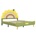 Full Size Upholstered Platform Bed With Sunflower Shaped Headboard, Green Box Spring Not Required Full Green Wood Bedroom Bed Frame Faux Leather Upholstered