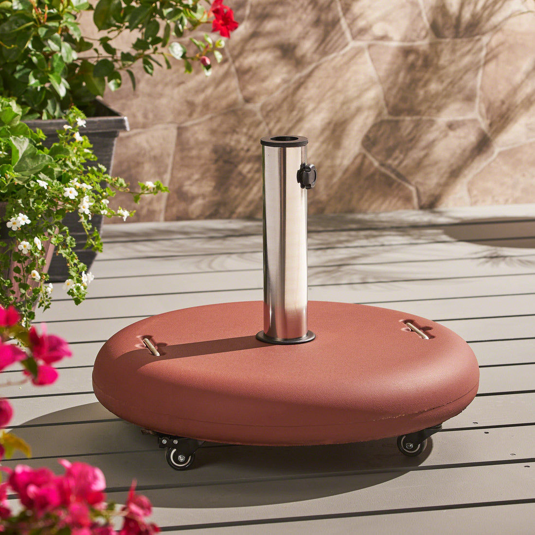 Wheelie Umbrella Base Round Terracotta Concrete