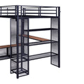 Full Size Metal Loft Bed With Storage Iron Mesh And Mdf Shelves And Open Wardrobe,Black Black Metal