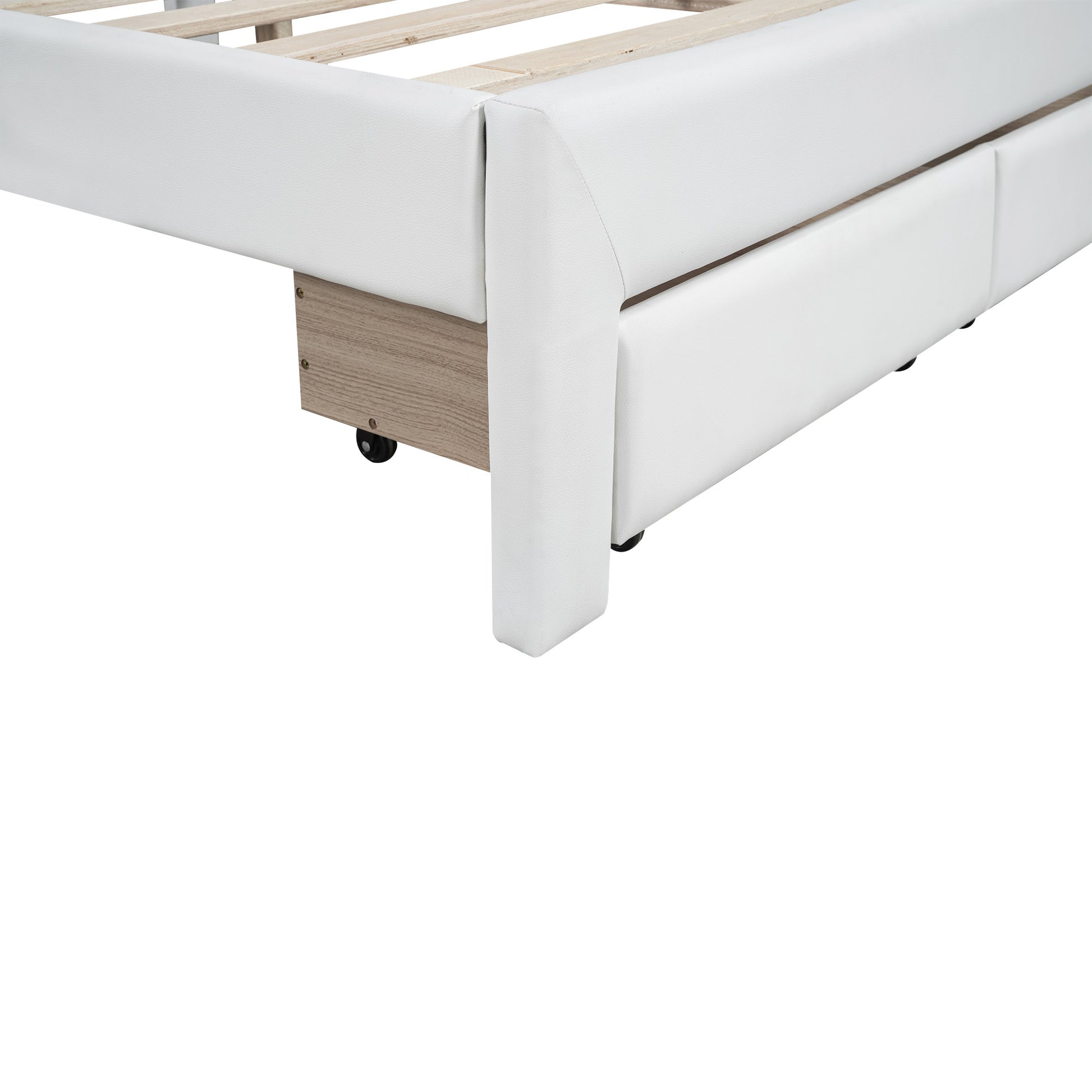 Full Size Upholstered Platform Bed With Tufted Headboard, Led And 2 Drawers, White Box Spring Not Required Full White Wood Bathroom Bed Frame Faux Leather Upholstered