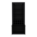 Cabinet 4 Tier, Glass Holder Stemware Rack, Wine Cabinet, Liquor Cabinet, 10 Bottle Cubbies, 4 Shelves, Black Black Solid Wood Mdf Engineered Wood