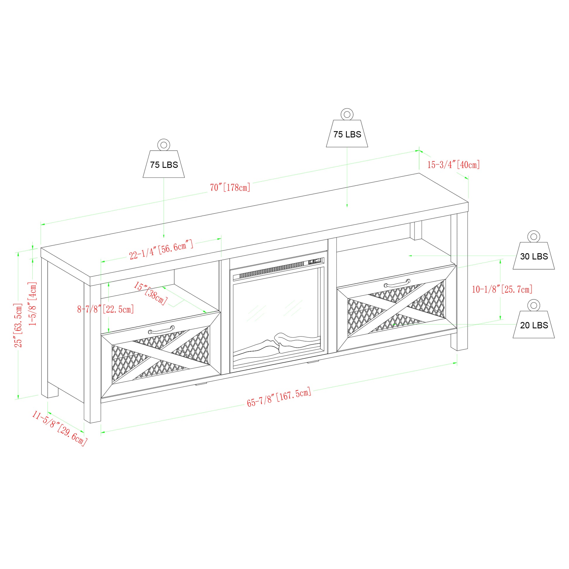 Industrial Farmhouse Metal Mesh Drop Down X Door 70" Fireplace Tv Stand For 80" Tvs Rustic Oak Oak Mdf