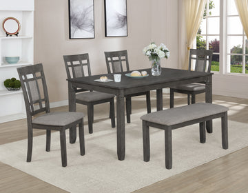 Beautiful 6 Pc Dinette Gray Finish Rectangular Table Upholstered Chairs Bench Dining Room Wooden Dining Set Furniture Transitional Contemporary Style Wood Wood Gray Seats 6 Wood Dining Room 60 Inches Fixed Table Transitional 4 Leg Rectangular Dining