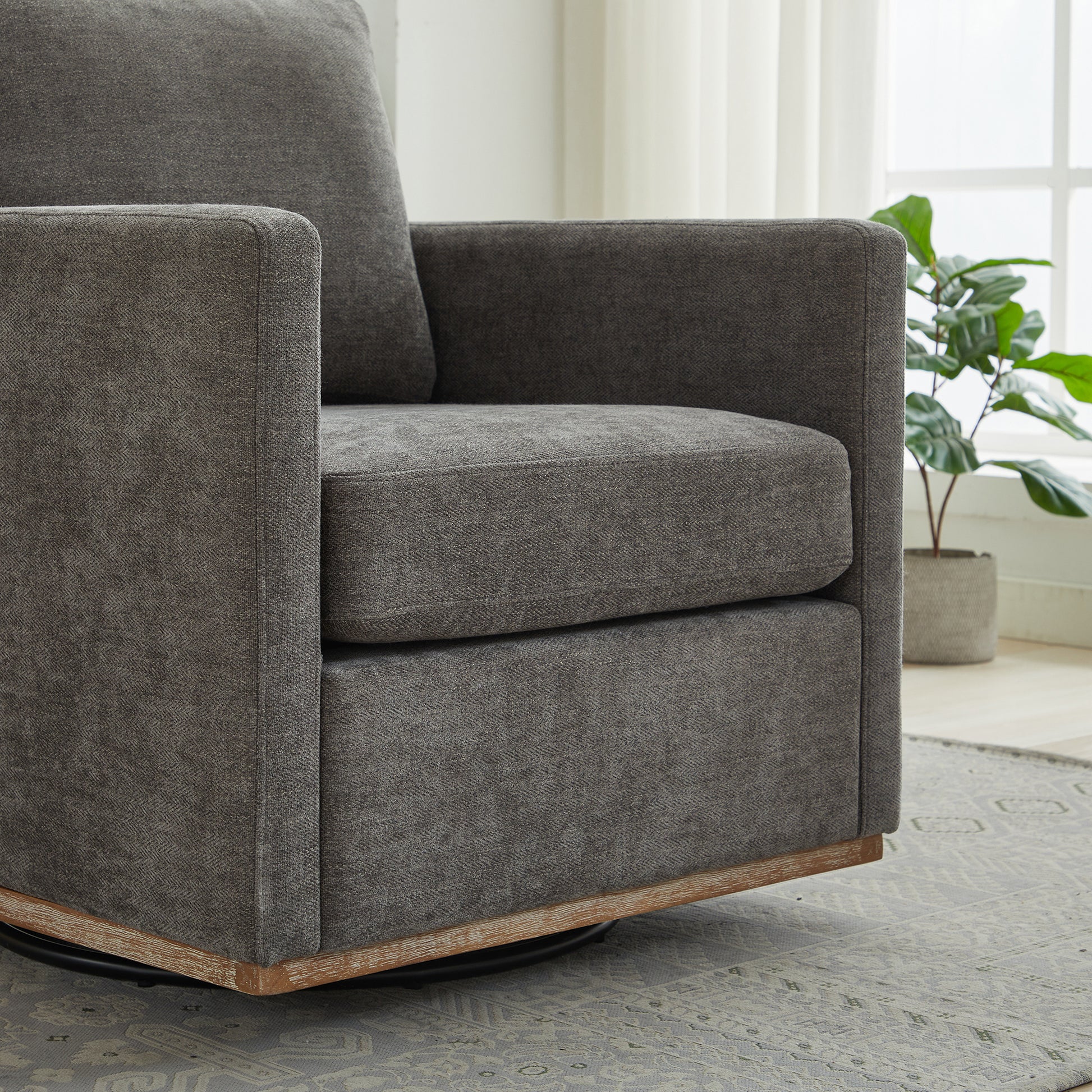 30.7"W Square Upholstered Swivel Accent Chair And Comfy Accent Single Sofa Chair, 360 Degree Club Chair, Lounge Armchair For Living Room Bedroom Apartment Nursery. Charcoal Charcoal Chenille