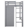 Twin Size Loft Bed With Drawer, Two Wardrobes And Mirror, Gray Gray Solid Wood Mdf