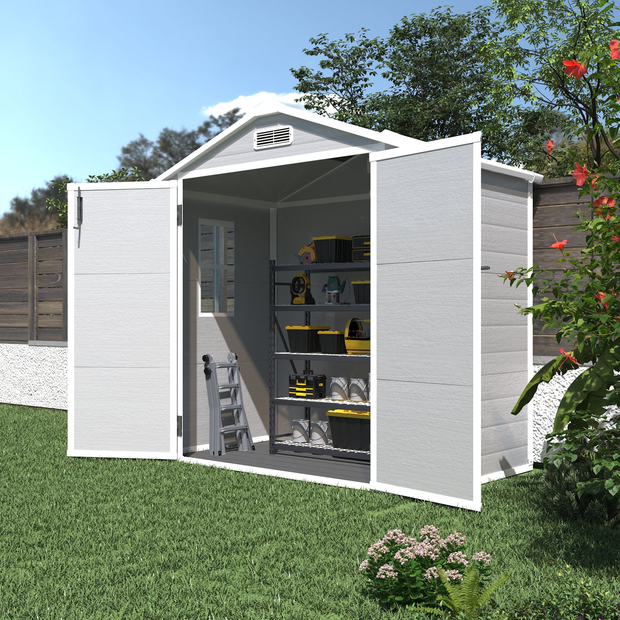 6' X 4.4' Resin Weather Resistant Outdoor Storage Shed With Floor For Garden,Backyard,Pool Tool, Light Grey Gray Polypropylene