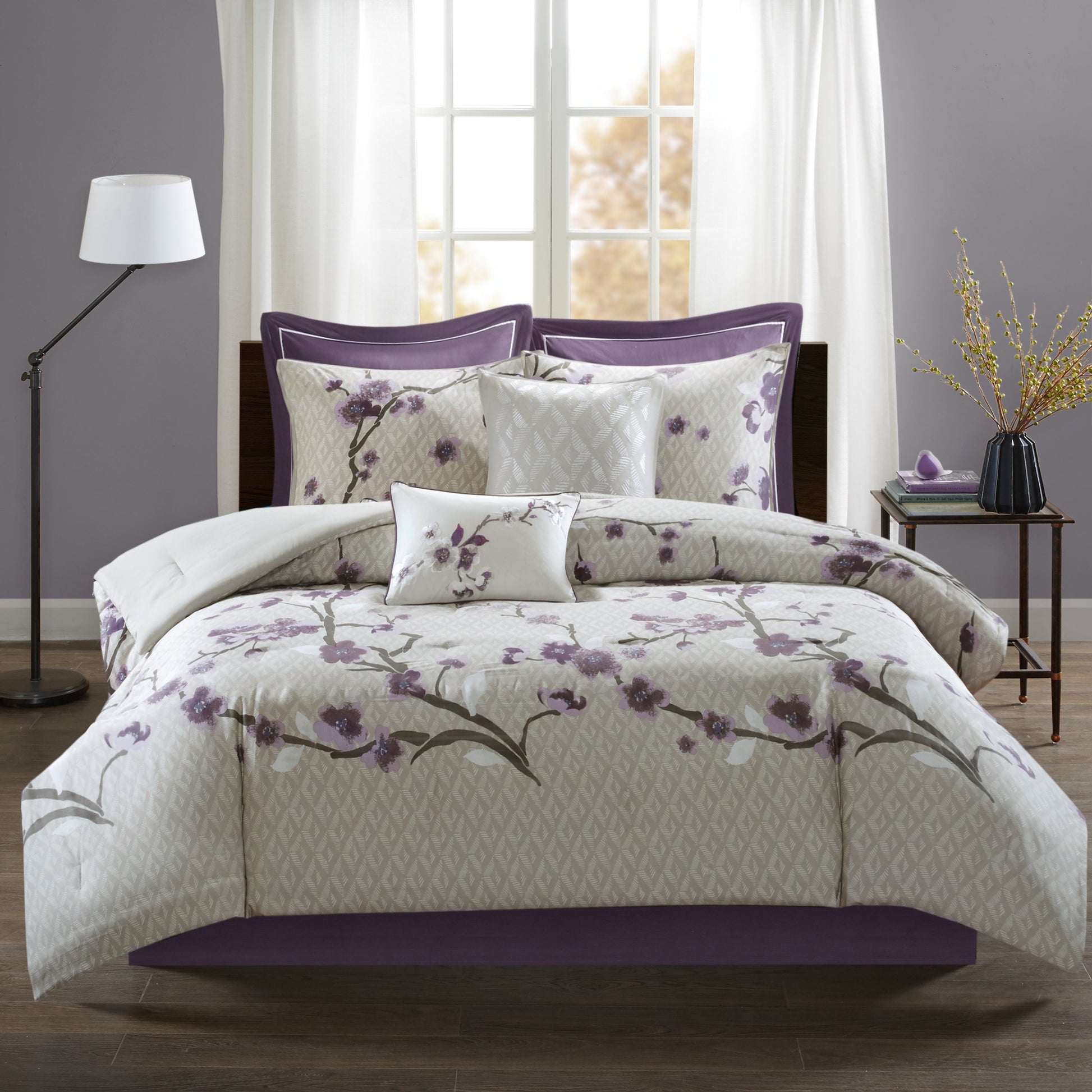 8 Piece Cotton Comforter Set Purple Taupe Cal King California King Purple Taupe Polyester