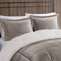 Plush To Sherpa Down Alternative Comforter Set Queen Grey Ivory Polyester