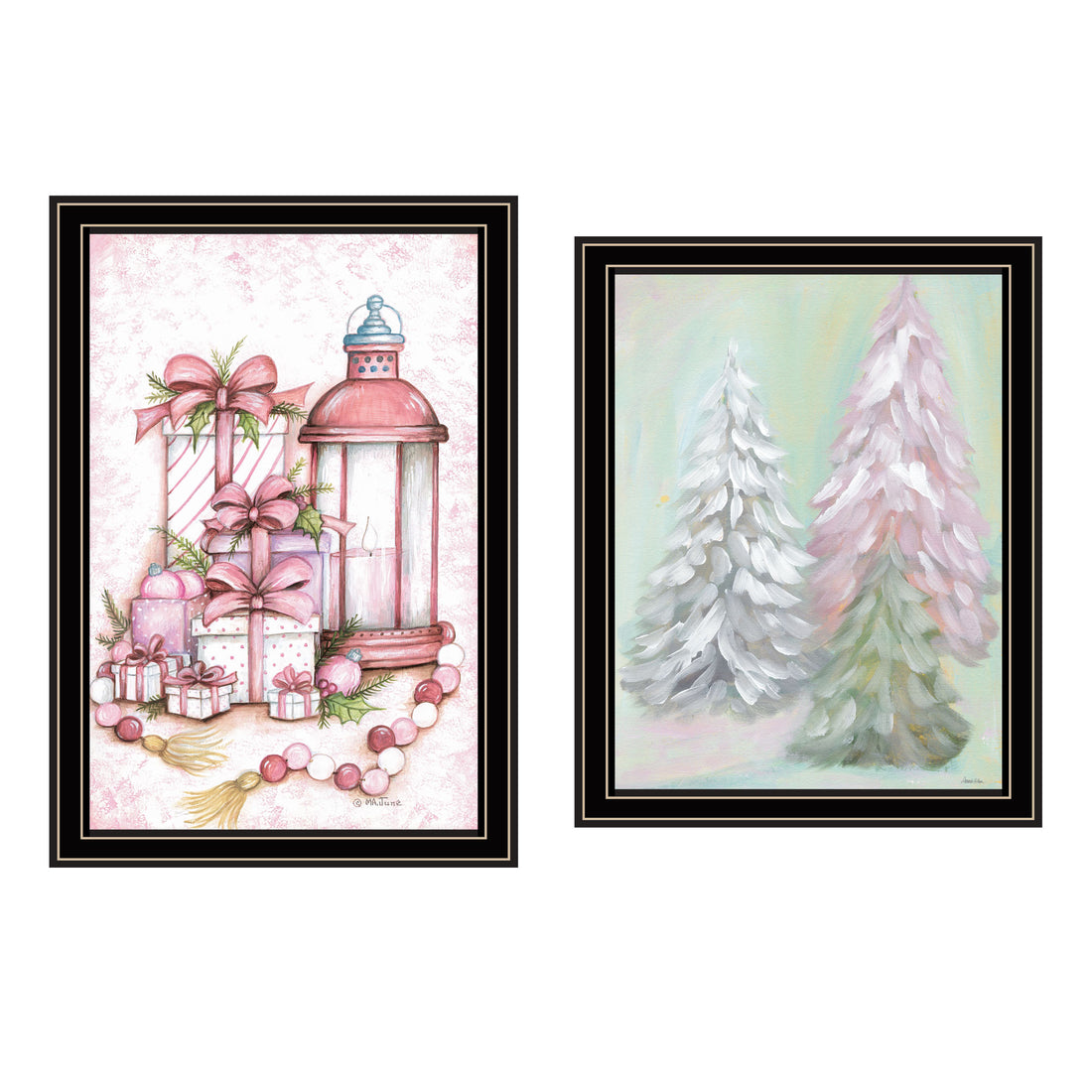 2 Piece Vignette Pink Candy Land Christmas Trees Black Framed Wall Art For Living Room, Bedroom Wall Art Print For Home Decor By Mary June Multi Wood Paper