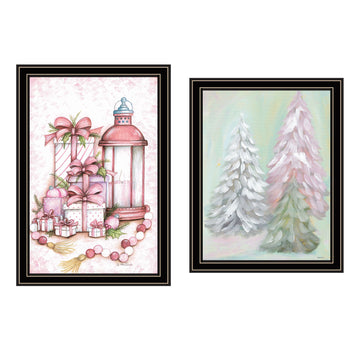 2 Piece Vignette Pink Candy Land Christmas Trees Black Framed Wall Art For Living Room, Bedroom Wall Art Print For Home Decor By Mary June Multi Wood Paper