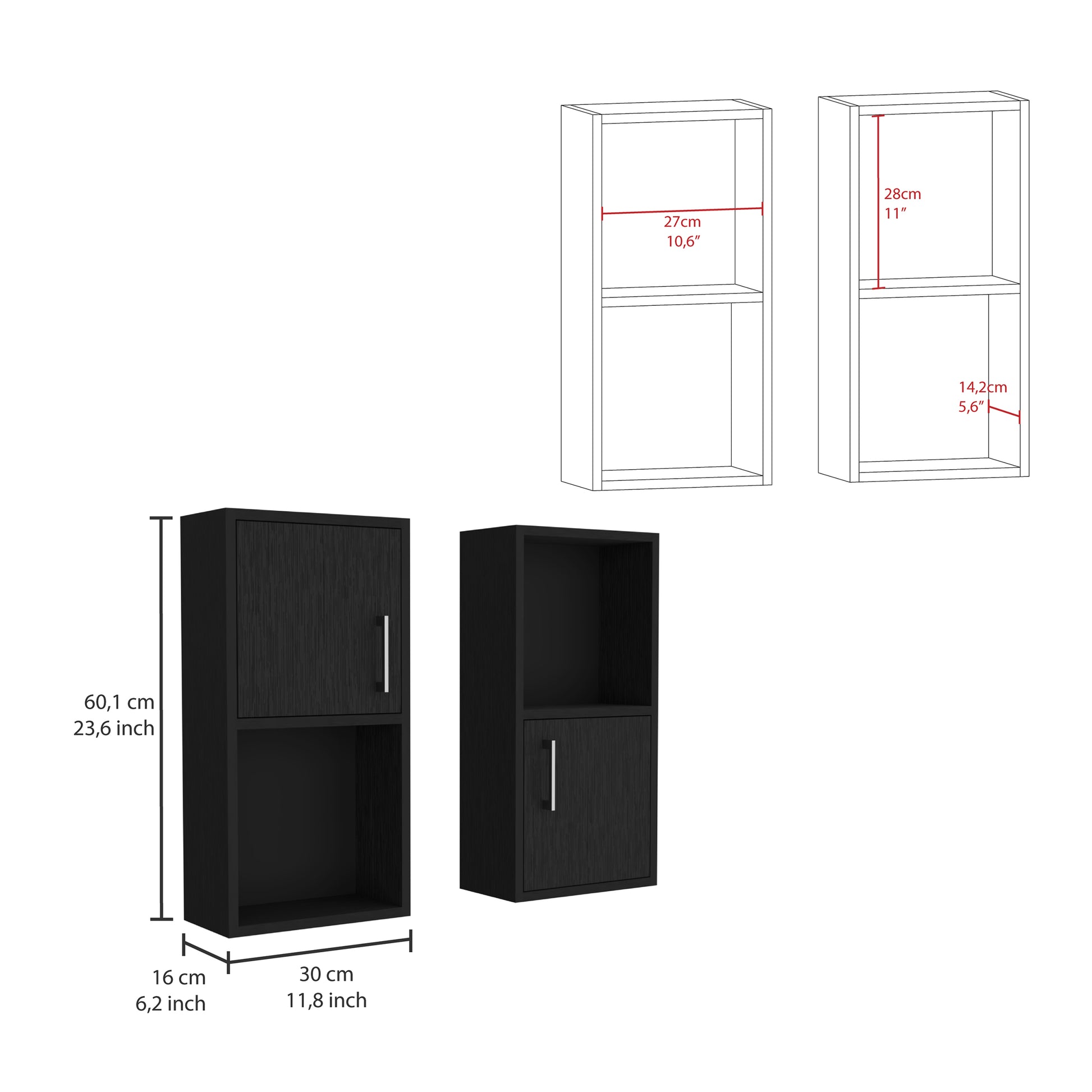 Oba 2 Pc Wall Mounted Bathroom Medicine Cabinet With Open And Closed Storage Black Bathroom Freestanding Modern Particle Board Engineered Wood