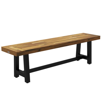 Outsunny Wooden Outdoor Garden Bench, Park Bench With Acacia Wood Seat, Front Porch Bench With Metal Frame For Conservatory, Poolside, Deck, 63" X 14.25" X 18", Natural Natural Steel