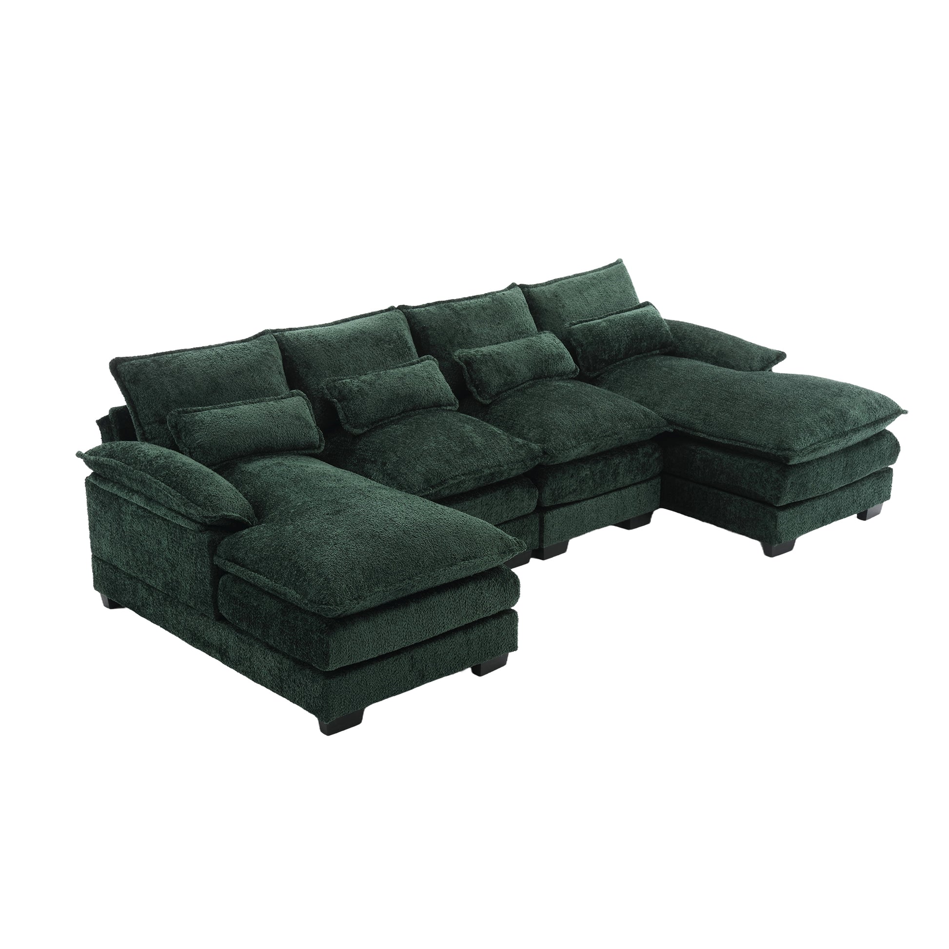 United We Win Modern Large Chenille Fabric U Shape Sectional Sofa,Strong Support For Up To 500 Pounds, Filled With High Quality High Density Sponge And High Quality Memory Foam Emerald Chenille 4 Seat