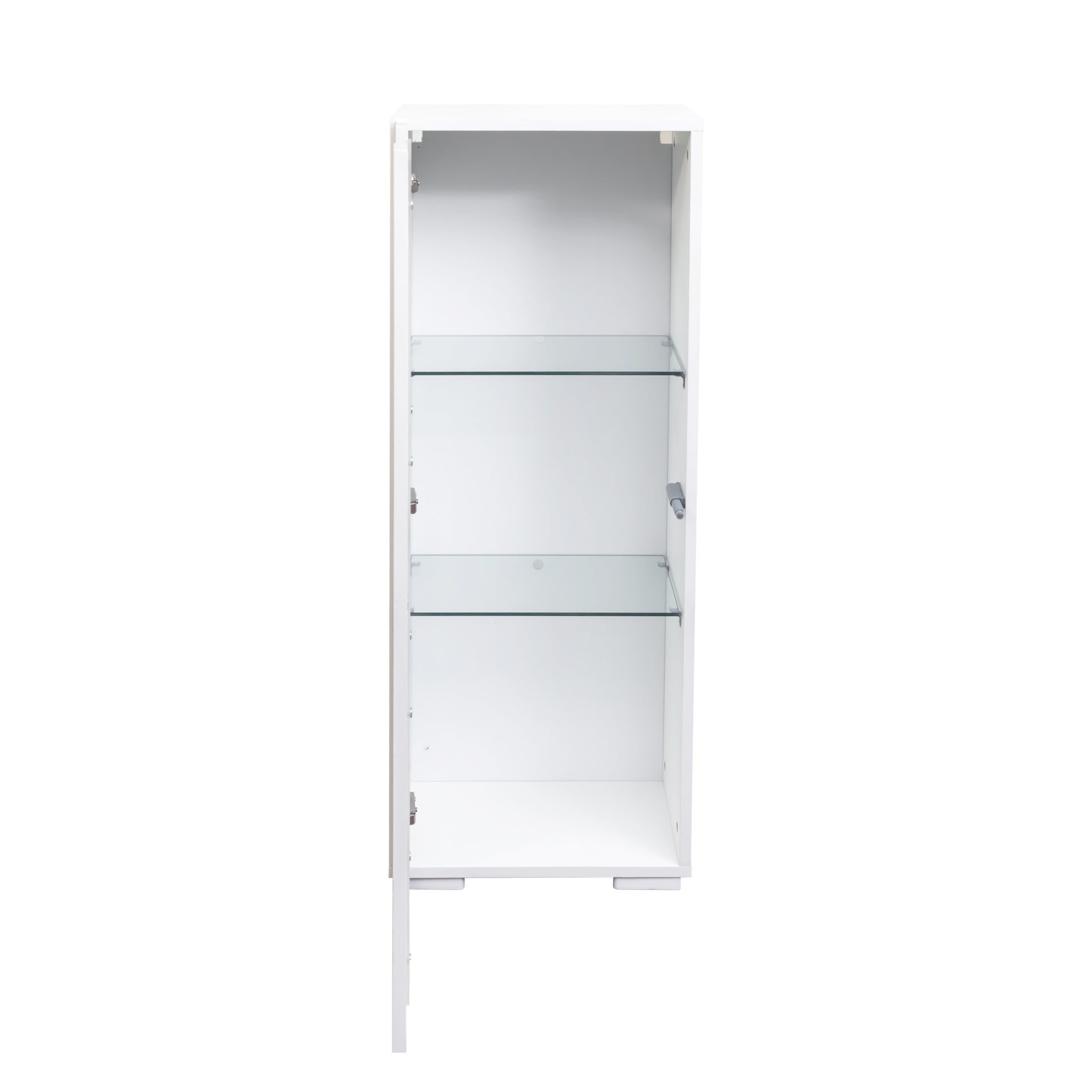 Storage Cabinets With Aluminum Strip Lamp,With Glass Shelves, For Living Room Bedroom Office White Particle Board Mdf