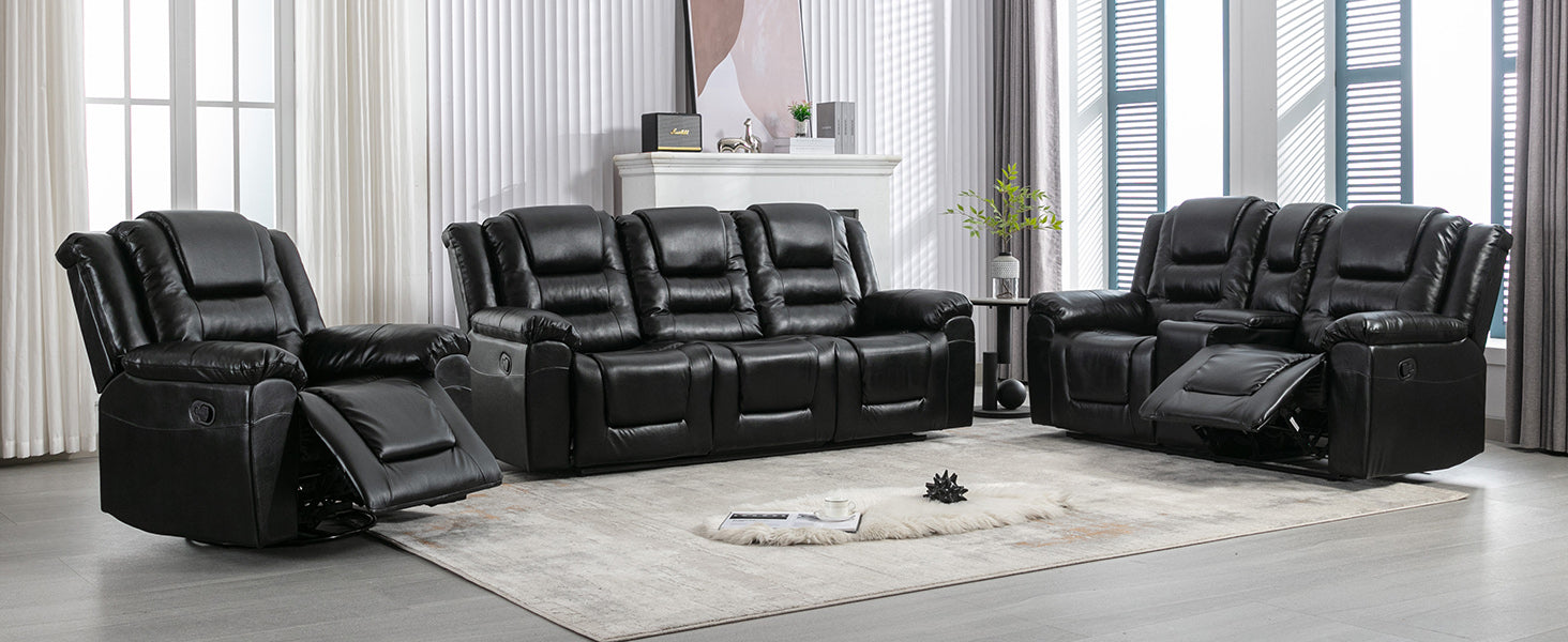 Home Theater Recliner Set Manual Recliner Chair With Wide Armrest, Two Built In Cup Holders For Living Room,Bedroom, Black Old Sku:Sg000760Aab Black Foam Pu Leather