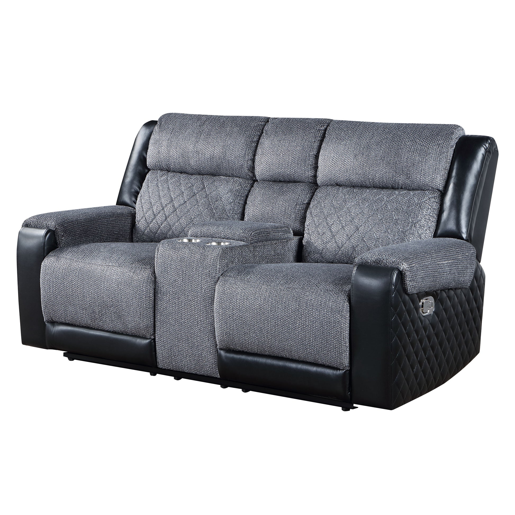 Alicia Grey Black Console Reclining Seat Gray Fabric
